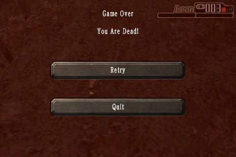 Resident Evil 4: Mobile Edition (iPhone) screenshot: Game over