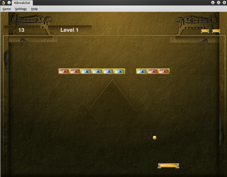 KBreakOut (Linux) screenshot: Level 1 (Version 1.1.0)