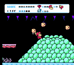 Don Doko Don 2 (NES) screenshot: A huge volcano erupts