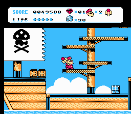 Don Doko Don 2 (NES) screenshot: On a pirate ship