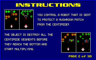 Champ Centiped-em (DOS) screenshot: Instructions