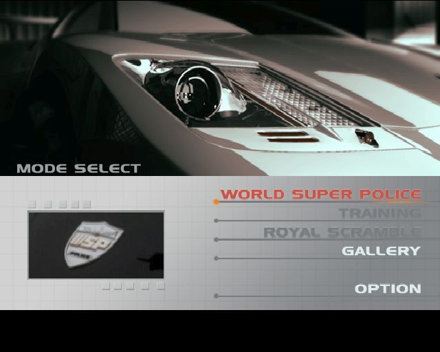 World Super Police (PlayStation 2) screenshot: Starting a new game.<br>Training isn't available until a mission has been completed.<br>The Royal Scramble option allows the player to revisit completed missions