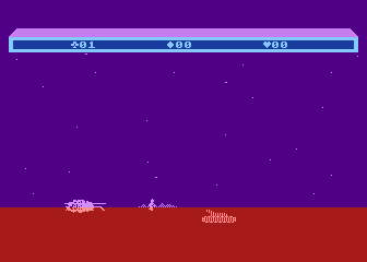 Choplifter! (Atari 8-bit) screenshot: The tank got me. (Brøderbund cartridge)