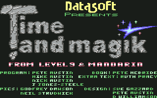 Time and Magik: The Trilogy (Commodore 64) screenshot: Title screen and credits (disk)