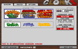 Clonk 3: Radikal (DOS) screenshot: Main menu