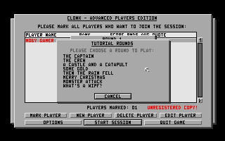 Clonk Advanced Players Edition (DOS) screenshot: Select a level.