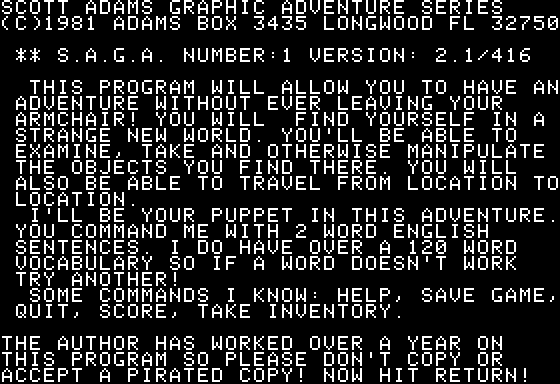 Scott Adams' Graphic Adventure #1: Adventureland (Apple II) screenshot: Intro