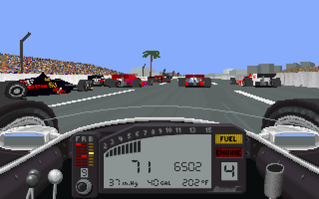 IndyCar Racing (DOS) screenshot: Racing at Long Beach.