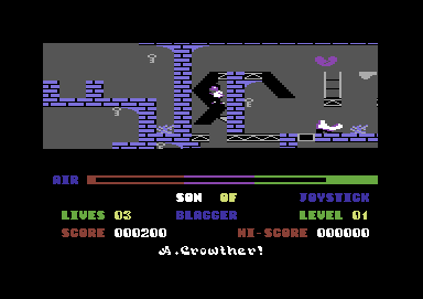 Son of Blagger (Commodore 64) screenshot: Going down the slippery slide
