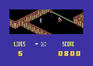 Blagger Goes to Hollywood (Commodore 64) screenshot: Is it a bird? Is it a plane? No, it's Superman!