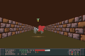 Ken's Labyrinth (DOS) screenshot: Shooting the bubble-gum gun.