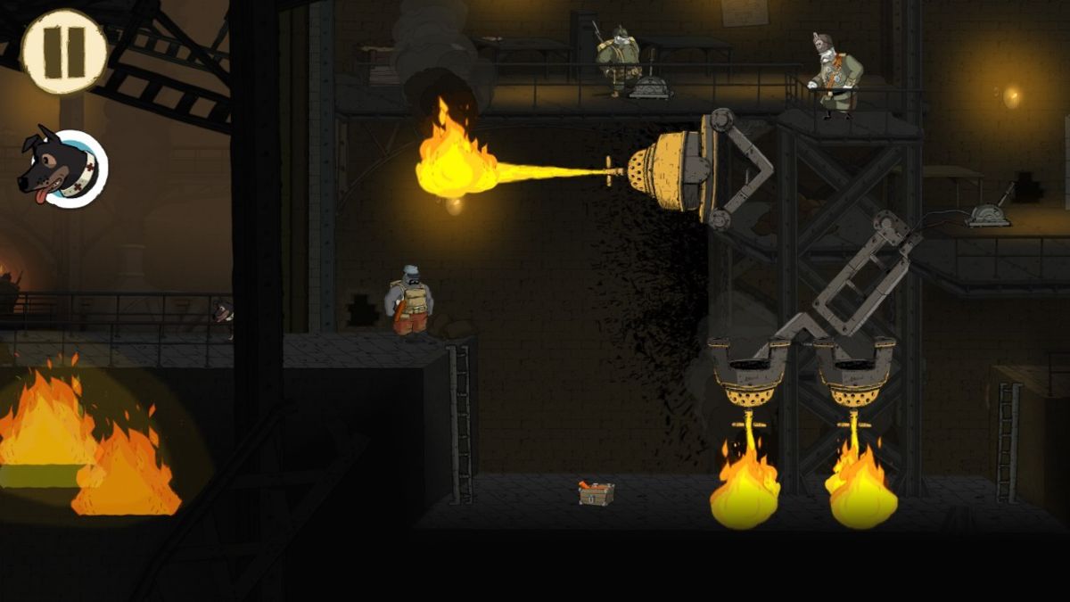 Valiant Hearts: The Great War (Android) screenshot: Baron von Dorf uses the fire to hit Freddie