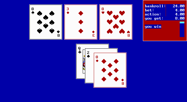 The Las Vegas EGA Casino (Version 2.0) (DOS) screenshot: I got 20, the computer got 19. I win!