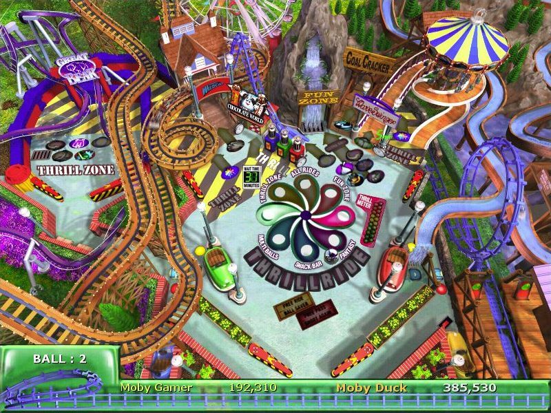3-D Ultra Pinball: Thrillride (Windows) screenshot: The Thrillzone is in the upper left.<br>When active the player generally gets different ramps and targets in this area which they have to hit to score points