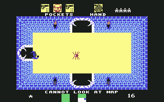 Alcazar: The Forgotten Fortress (Commodore 64) screenshot: Spiders are slow movers, and can easily be outrun