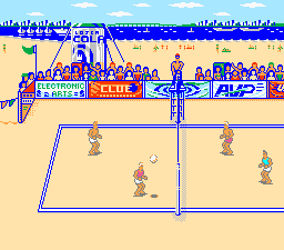 Kings of the Beach (NES) screenshot: Returning a volley.