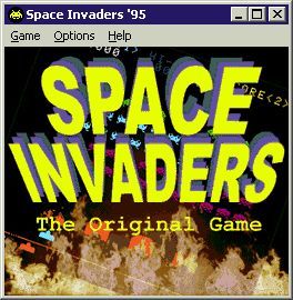 Arcade 2 Collection (Windows) screenshot: The Space Invaders game installs as "Space Invaders '95" but differs from the more common version in that it does not have the odd characters. It's more like "Space Invaders DX'