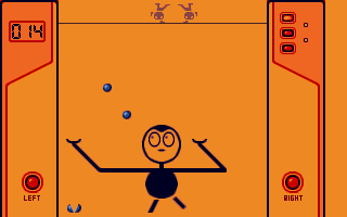 Double Juggle Vegetabobble (Atari ST) screenshot: And damned, one ball/vegetable fall down: Game Over