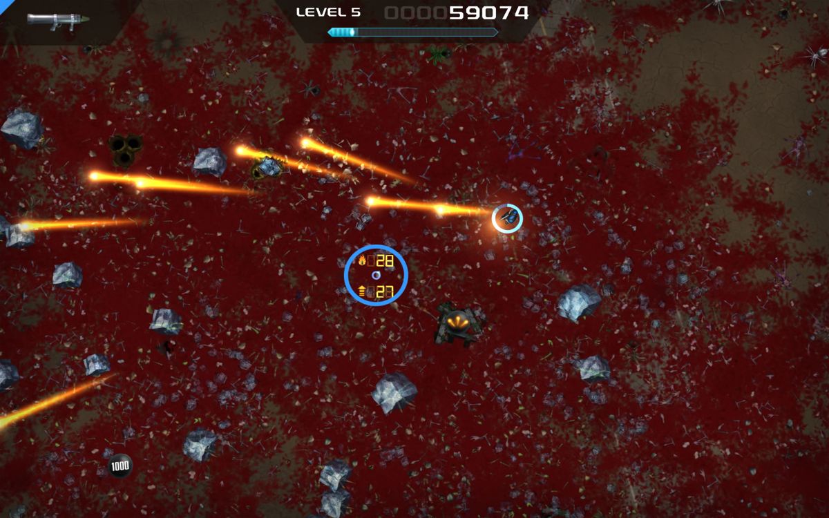 Crimsonland (Windows) screenshot: All enemies have been frozen.