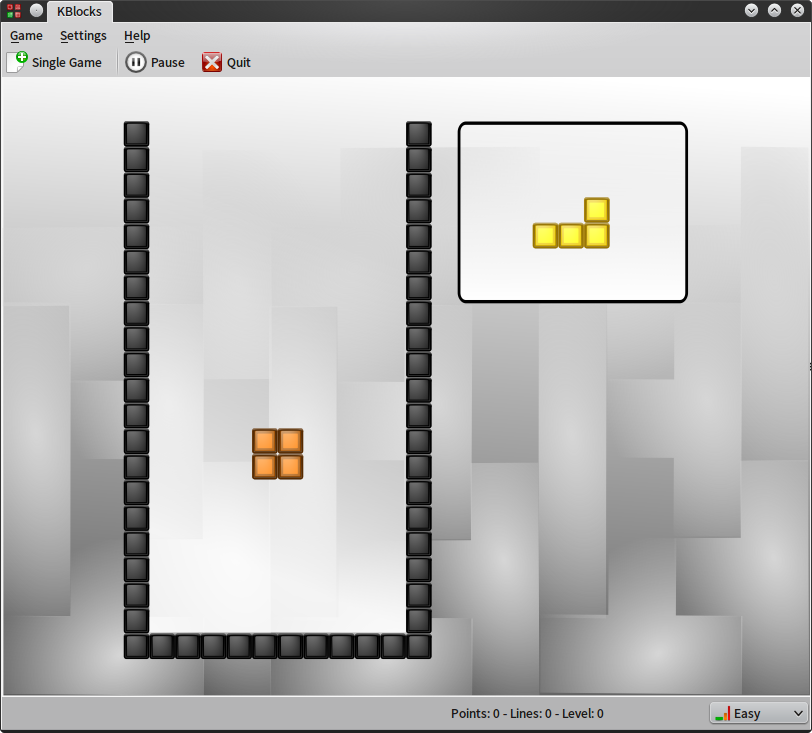 KBlocks (Linux) screenshot: Starting game (Version 0.3, KDE 4.14)