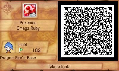 Pokémon Omega Ruby (Nintendo 3DS) screenshot: By scanning in QR codes, you can visit other players' Secret Bases and battle AI-controlled versions of their Pokémon.