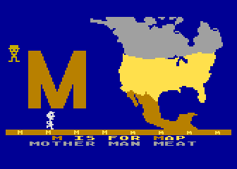 My First Alphabet (Atari 8-bit) screenshot: M is for Mexico.