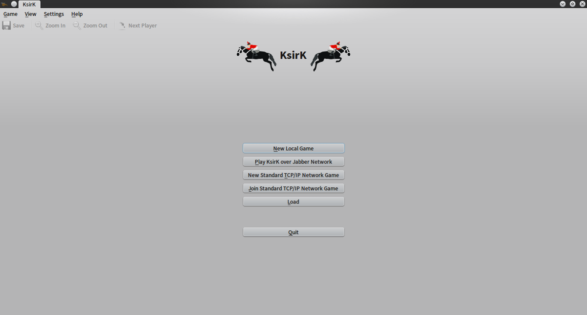 KsirK (Linux) screenshot: Starting screen with main menu