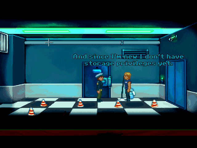Reactor 09 (Windows) screenshot: You start mopping the floor in prison
