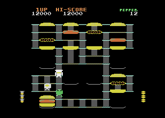 Beef Drop (Atari 8-bit) screenshot: The first appearence of Mr. Dill.