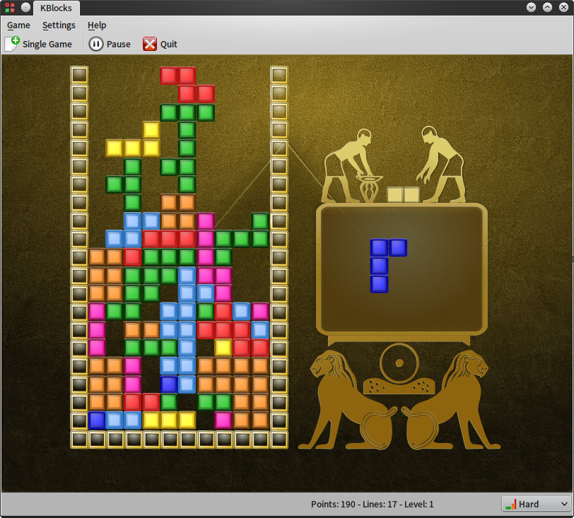 KBlocks (Linux) screenshot: Single player gamer game with another theme