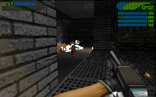 Last Rites (DOS) screenshot: Just like in good old Doom, there're explosive barrels. The only interactive element in most of 3d shooters.