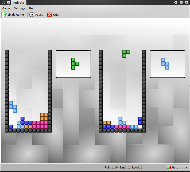 KBlocks (Linux) screenshot: The AI clearly takes another strategy