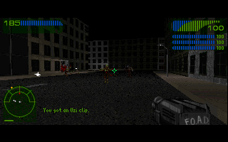 Last Rites (DOS) screenshot: These tiny groups of pixels in front of the screen is actually zombies.