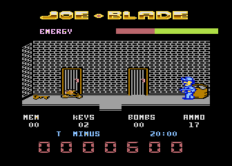 Joe Blade (Atari 8-bit) screenshot: I killed the guard so I can get the key.