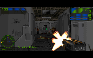 Last Rites (DOS) screenshot: Testing Uzi on nearest enemies.