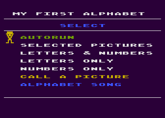 My First Alphabet (Atari 8-bit) screenshot: Main menu