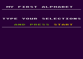 My First Alphabet (Atari 8-bit) screenshot: This is the screen you get if you choose "Selected Pictures".