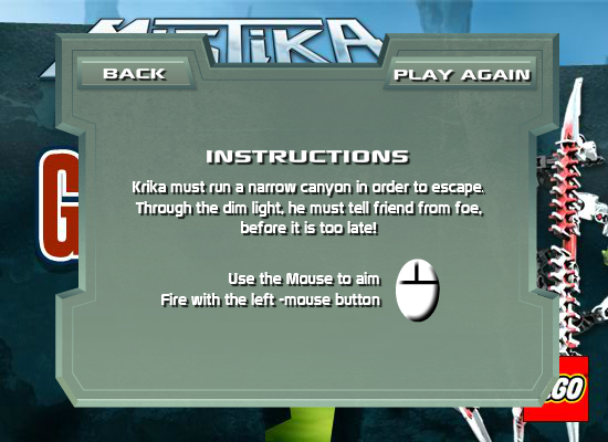 Bionicle Mistika: Run the Gauntlet (Browser) screenshot: Instructions.