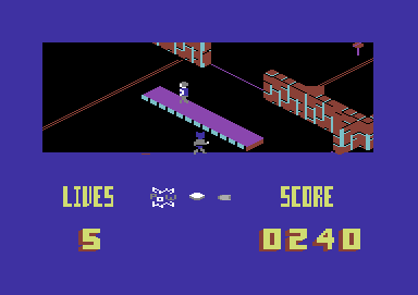 Blagger Goes to Hollywood (Commodore 64) screenshot: On a conveyor belt