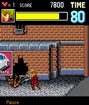 Double Dragon EX (J2ME) screenshot: Weapons such as a bat can be picked up.