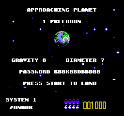 Solar Jetman: Hunt for the Golden Warpship (NES) screenshot: Approaching a Planet will yeild information on it's size and gravity