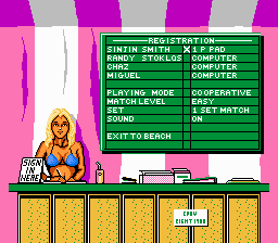 Kings of the Beach (NES) screenshot: Options screen