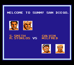 Kings of the Beach (NES) screenshot: First match: Smith and Stoklos vs. Calvin and Hilfred
