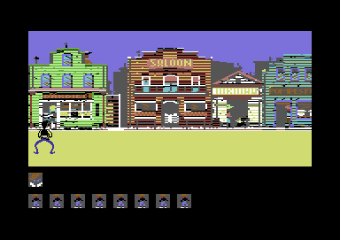 Lucky Luke (Commodore 64) screenshot: Watch the green hatted guy