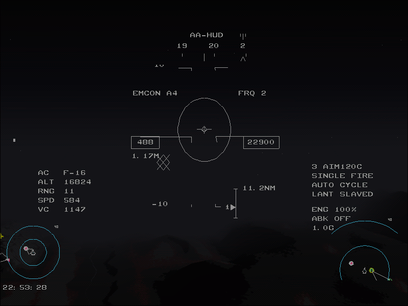 Total Air War (Windows) screenshot: From 22:00 pm to 06:00 am the game is dark, very dark.