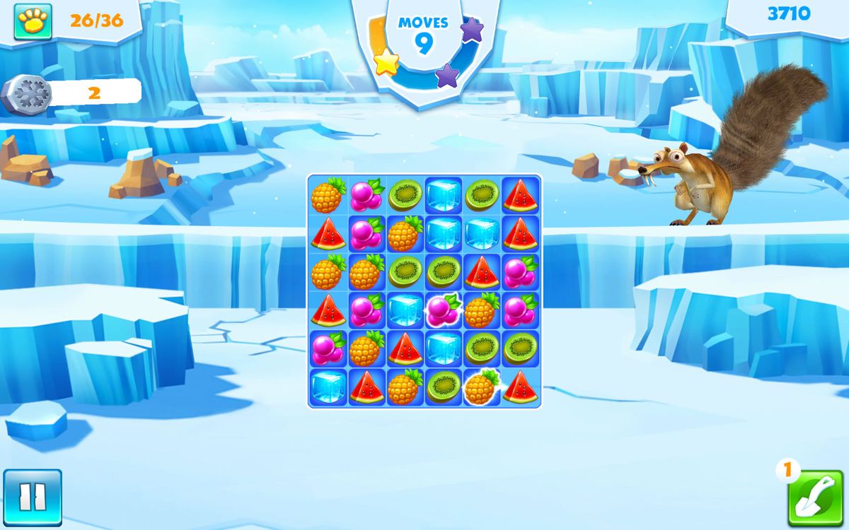 Ice Age: Avalanche (Windows Apps) screenshot: In this level you need to mark all tiles in a dark blue colour through matches.