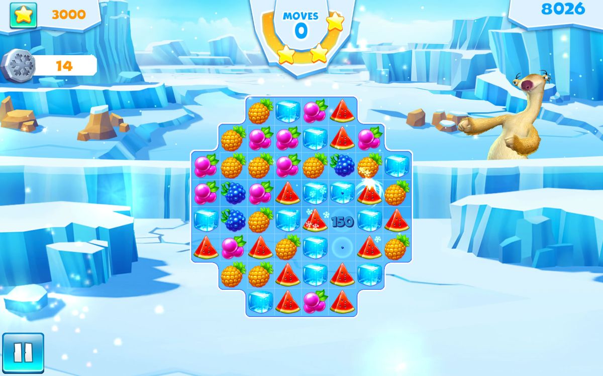 Ice Age: Avalanche (Windows Apps) screenshot: A swap in progress, rewarded with stones.