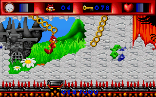 Skunny: Special Edition (DOS) screenshot: Swing to avoid spikes