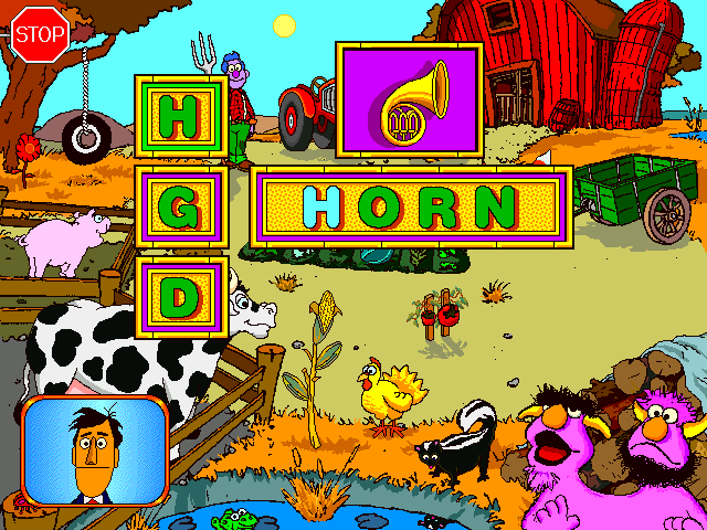 Sesame Street: Let's Make a Word! (Windows) screenshot: The Two-Headed Monster on the Farm #3