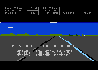 Richard Petty's Talladega (Atari 8-bit) screenshot: Make your selection